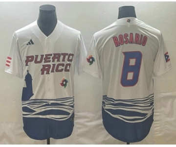 Men's Puerto Rico Baseball #8 Eddie Rosario 2023 White World Classic Stitched Jerseys