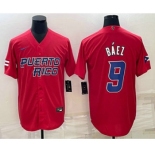 Men's Puerto Rico Baseball #9 Javier Baez 2023 Red World Baseball Classic Stitched Jersey