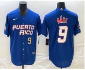 Men's Puerto Rico Baseball #9 Javier Baez Number 2023 Blue World Baseball Classic Stitched Jersey