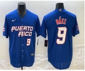 Men's Puerto Rico Baseball #9 Javier Baez Number 2023 Blue World Baseball Classic Stitched Jerseys