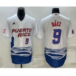 Mens Puerto Rico Baseball #9 Javier Baez Number White 2023 World Baseball Classic Stitched Jersey