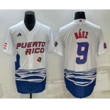 Men's Puerto Rico Baseball #9 Javier Baez White 2023 World Baseball Classic Stitched Jerseys