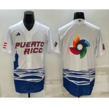 Men's Puerto Rico Baseball Big Logo White 2023 World Baseball Classic Stitched Jersey