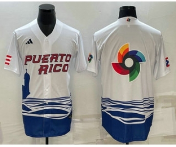 Men's Puerto Rico Baseball Big Logo White 2023 World Baseball Classic Stitched Jersey