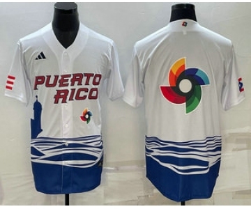 Men's Puerto Rico Baseball Big Logo White 2023 World Baseball Classic Stitched Jerseys