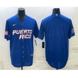 Men's Puerto Rico Baseball Blank 2023 Royal World With Patch Classic Stitched Jersey