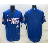 Men's Puerto Rico Baseball Blank 2023 Royal World With Patch Classic Stitched Jerseys