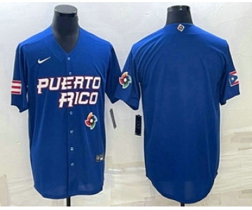 Men's Puerto Rico Baseball Blank 2023 Royal World With Patch Classic Stitched Jerseys