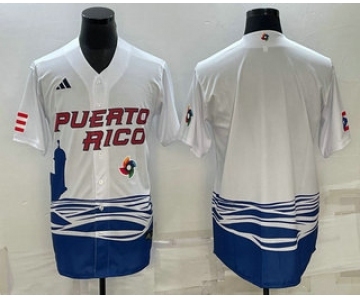 Men's Puerto Rico Baseball Blank White 2023 World Baseball Classic Stitched Jersey