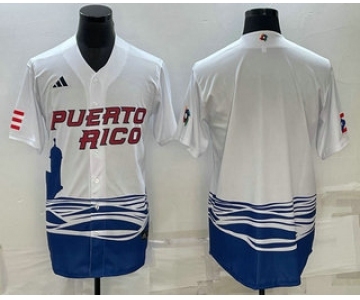 Men's Puerto Rico Baseball Blank White 2023 World Baseball Classic Stitched Jerseys