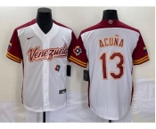 Men's Venezuela Baseball #13 Ronald Acuna Jr 2023 White Red World Classic Stitched Jersey