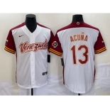 Men's Venezuela Baseball #13 Ronald Acuna Jr 2023 White Red World Classic Stitched Jerseys