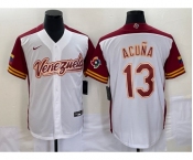 Men's Venezuela Baseball #13 Ronald Acuna Jr 2023 White Red World Classic Stitched Jerseys