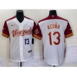 Men's Venezuela Baseball #13 Ronald Acuna Jr Number 2023 White Red World Classic Stitched Jersey1