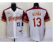 Men's Venezuela Baseball #13 Ronald Acuna Jr Number 2023 White Red World Classic Stitched Jersey1