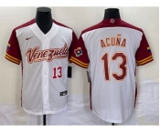 Men's Venezuela Baseball #13 Ronald Acuna Jr Number 2023 White Red World Classic Stitched Jersey