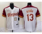 Men's Venezuela Baseball #13 Ronald Acuna Jr Number 2023 White Red World Classic Stitched Jerseys