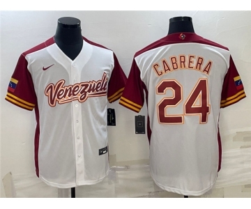 Men's Venezuela Baseball #24 Miguel Cabrera 2023 White World Baseball Classic Stitched Jersey