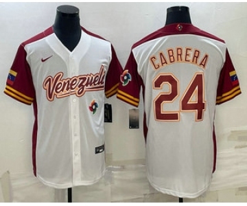 Men's Venezuela Baseball #24 Miguel Cabrera 2023 White World Classic Stitched Jersey