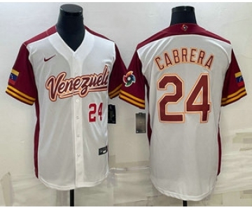 Mens Venezuela Baseball #24 Miguel Cabrera Number 2023 White World Classic Stitched Jersey