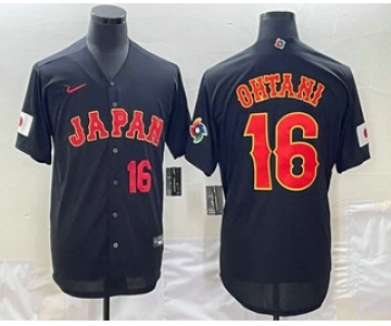 Mens Japan Baseball #16 Shohei Ohtani Number 2023 Black World Classic Stitched Jersey