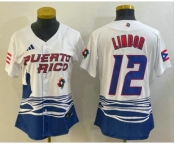 Women's Puerto Rico Baseball #12 Francisco Lindor 2023 White World Classic Stitched Jerseys