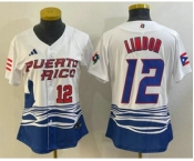 Women's Puerto Rico Baseball #12 Francisco Lindor Number 2023 White World Classic Stitched Jerseys