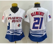 Women's Puerto Rico Baseball #21 Roberto Clemente 2023 White World Classic Stitched Jersey