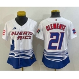 Women's Puerto Rico Baseball #21 Roberto Clemente 2023 White World Classic Stitched Jerseys