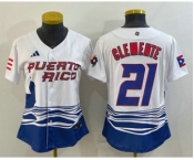 Women's Puerto Rico Baseball #21 Roberto Clemente 2023 White World Classic Stitched Jerseys