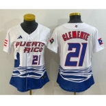 Women's Puerto Rico Baseball #21 Roberto Clemente Number 2023 White World Classic Stitched Jerseys