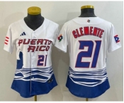 Women's Puerto Rico Baseball #21 Roberto Clemente Number 2023 White World Classic Stitched Jerseys