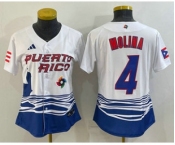 Women's Puerto Rico Baseball #4 Yadier Molina 2023 Red World Classic Stitched Jersey