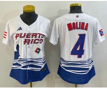 Women's Puerto Rico Baseball #4 Yadier Molina 2023 Red World Classic Stitched Jersey