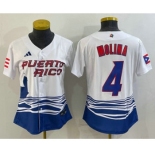 Women's Puerto Rico Baseball #4 Yadier Molina 2023 Red World Classic Stitched Jerseys