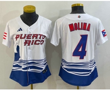 Women's Puerto Rico Baseball #4 Yadier Molina 2023 Red World Classic Stitched Jerseys