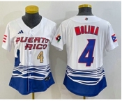 Women's Puerto Rico Baseball #4 Yadier Molina Number 2023 Red World Classic Stitched Jersey