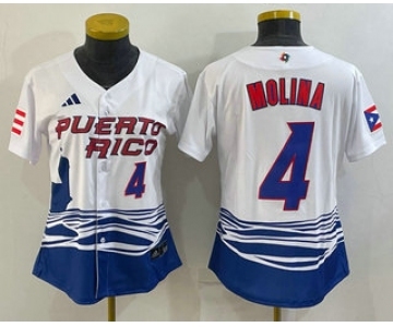 Women's Puerto Rico Baseball #4 Yadier Molina Number 2023 Red World Classic Stitched Jerseys