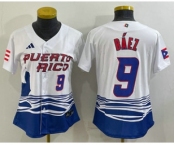 Women's Puerto Rico Baseball #9 Javier Baez Number White 2023 World Baseball Classic Stitched Jersey