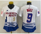 Women's Puerto Rico Baseball #9 Javier Baez Number White 2023 World Baseball Classic Stitched Jerseys