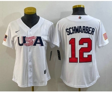 Women's USA Baseball #12 Kyle Schwarber 2023 White World Classic Stitched Jersey