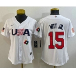 Women's USA Baseball #15 Bobby Witt Jr 2023 White World Classic Replica Stitched Jersey