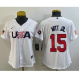 Women's USA Baseball #15 Bobby Witt Jr 2023 White World Classic Replica Stitched Jerseys