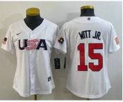 Women's USA Baseball #15 Bobby Witt Jr 2023 White World Classic Replica Stitched Jerseys