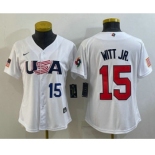 Women's USA Baseball #15 Bobby Witt Jr Number 2023 White World Classic Replica Stitched Jersey