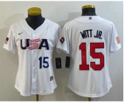 Women's USA Baseball #15 Bobby Witt Jr Number 2023 White World Classic Replica Stitched Jersey