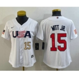 Women's USA Baseball #15 Bobby Witt Jr Number 2023 White World Classic Replica Stitched Jerseys