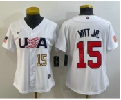 Women's USA Baseball #15 Bobby Witt Jr Number 2023 White World Classic Replica Stitched Jerseys