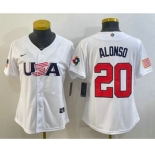 Women's USA Baseball #20 Pete Alonso 2023 White World Classic Stitched Jersey