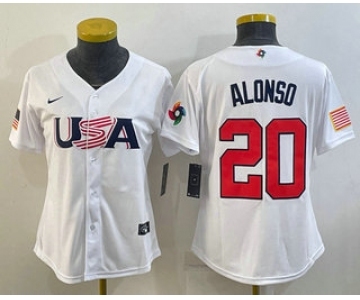 Women's USA Baseball #20 Pete Alonso 2023 White World Classic Stitched Jersey